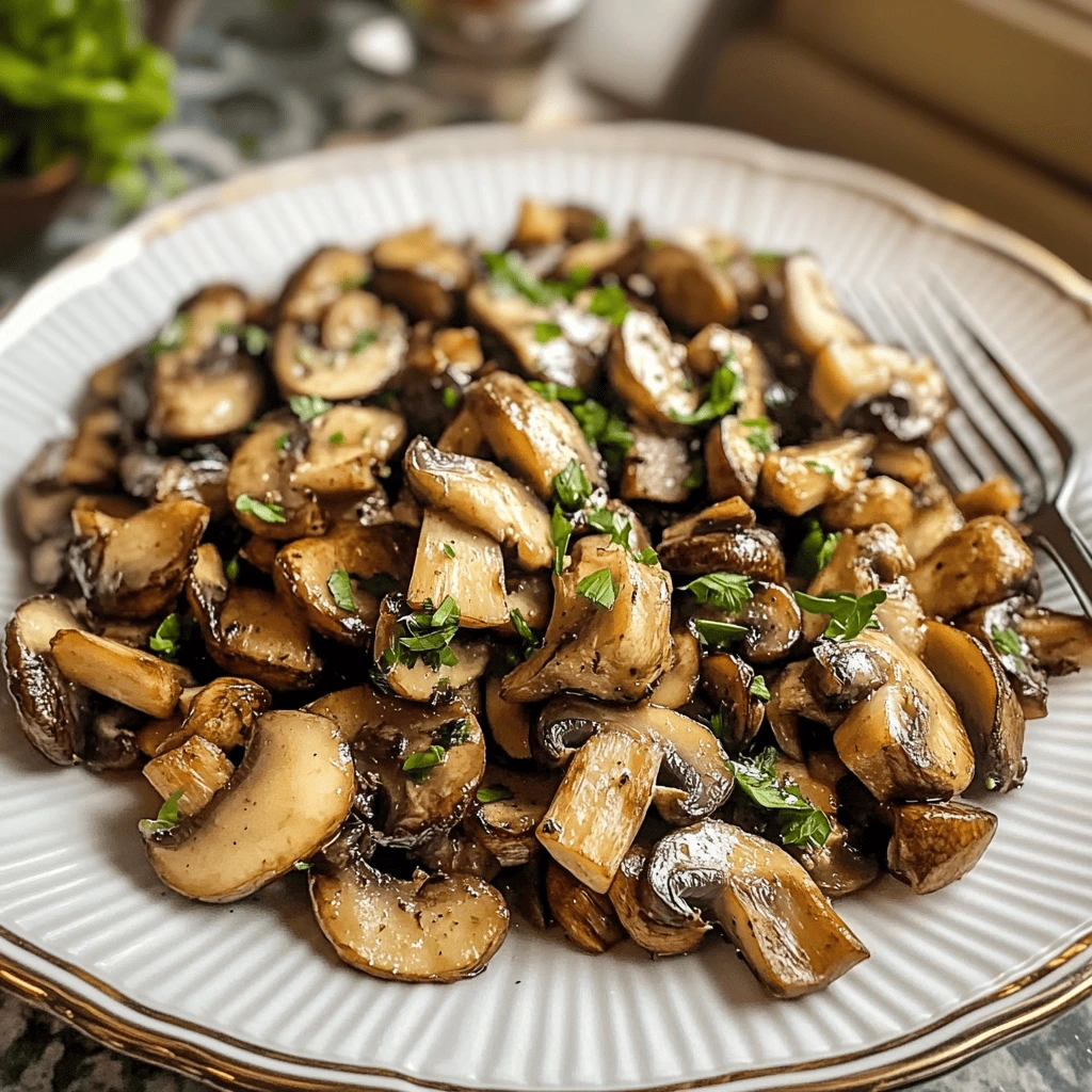 A plate of sautéed oyster mushrooms garnished with fresh herbs, served on a white plate.