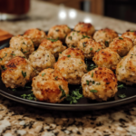 A plate of golden-brown, crispy meatballs garnished with fresh herbs, ready to be served.(frozen meatball recipe)